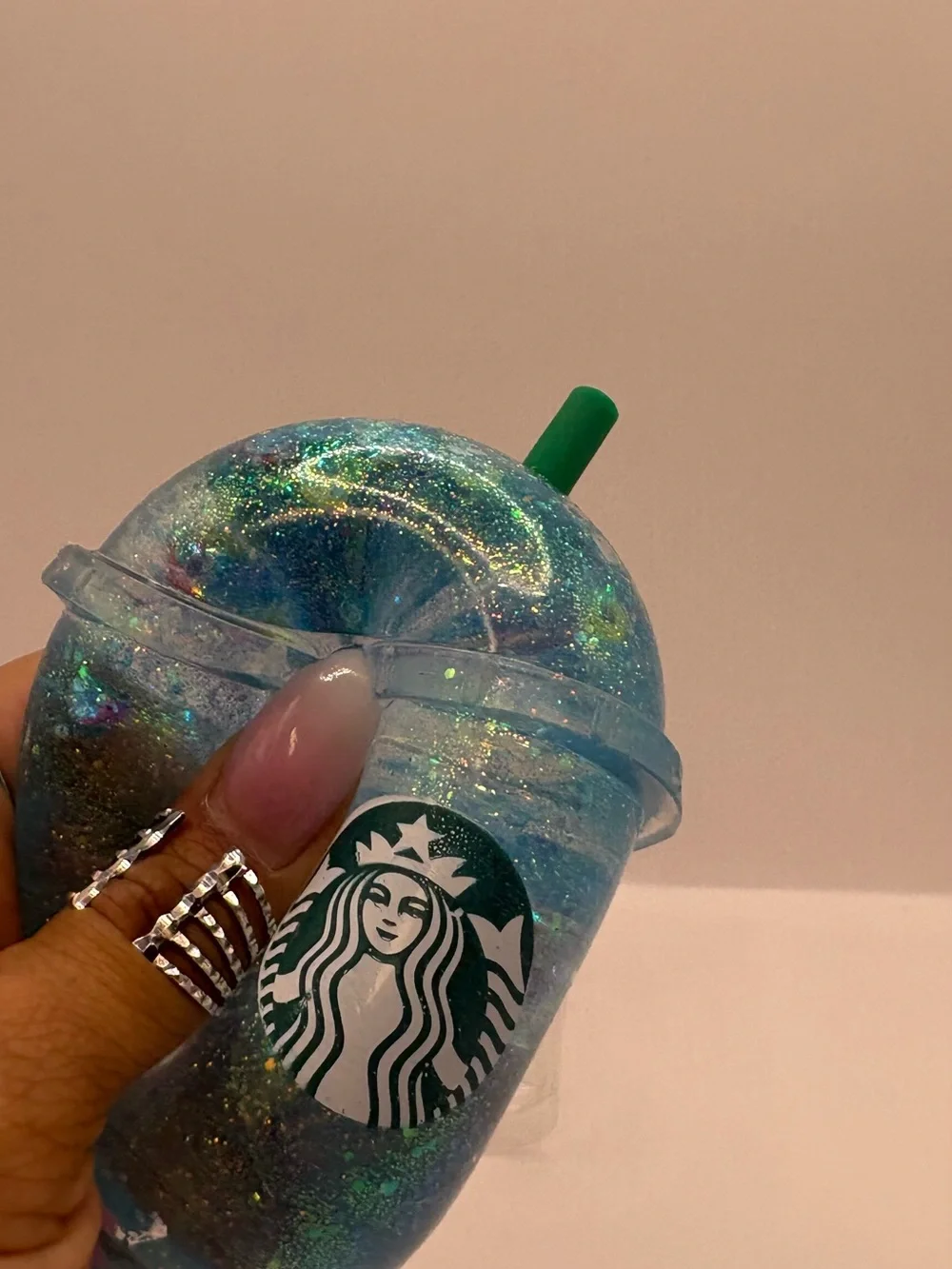 Starbucks Pink Strawberry Drink Squishy Cup - Glittery Blue color